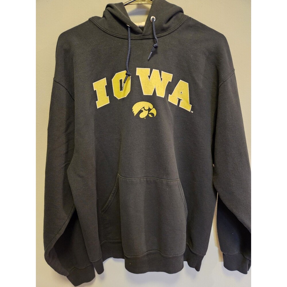Iowa Hawkeyes Jerzees Hoodie Mens Large Black Gold College Pullover Y2K